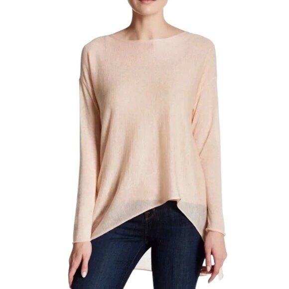 Eileen Fisher Asymmetrical Hem Tencell Wool Blend Sweater Peach Size M Coastal - Picture 1 of 11